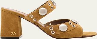 Valentino Garavani 75mm Studded Suede Mule Sandals