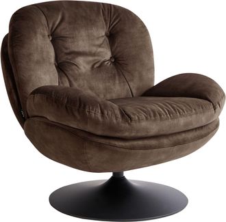 Beliani Poltrona Girevole In Velluto Con Seduta Imbottita Base Singola Stile Vintage Marrone Scuro Nolvik