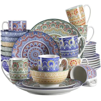 OEM Juego De Vajilla De Cer&aacute;mica Con Estampado De Mandala Bohemio, Disponible En Colores Surtidos Y Azul