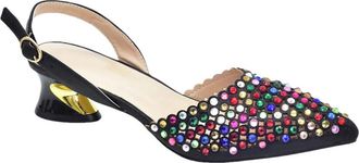 Generic Womens Shoes and Bags Match Set Sparkly Full Rhinestone Handbag Pointed Toe Thick Heel Shoes for Party Wedding