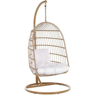 Beliani Beliani - Poltrona Sospesa con Cesta in Corda di Poliestere Beige e Acciaio per Interno ed Esterno Boho Allera