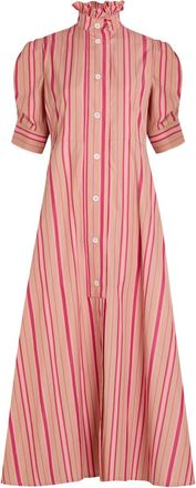 Thierry Colson Venetia Striped Cotton Midi Shirt Dress - Pink - XL (UK16 / XL)