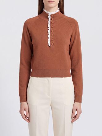 Chlo&eacute; Dolcevita cropped in lana slim fit con rouches e ricami