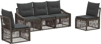 vidaXL Conjunto De Sof&aacute;s De Jard&iacute;n 5 Uds. Gris Rat&aacute;n Sint&eacute;tico Vidaxl