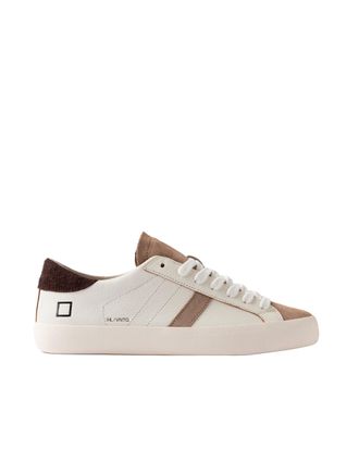 D.A.T.E. Low-Top White Leather Sneakers with Beige Suede Accents
