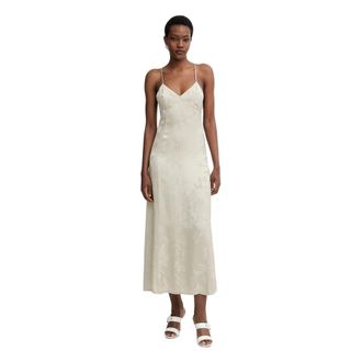A|X Armani Exchange Damask-effect Satin Maxi Jurk - Dames - Casual kleedjes - Beige - XS - Polyester - Kleedjes