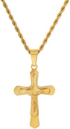 HMY Jewelry Stainless Steel Crucifix Pendant Necklace in Yellow at Nordstrom Rack