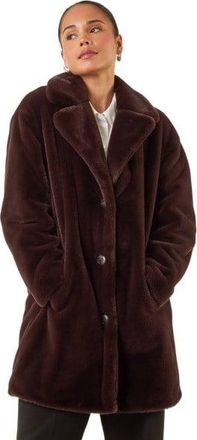 Roman Womens Petite Longline Pocket Fur Coat - Brown - Size 14 UK