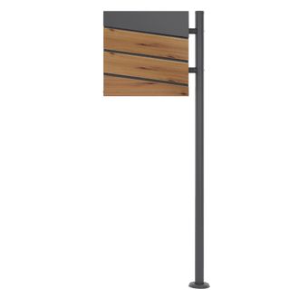 ML Design Ml-design - Ecd Germany Buz&oacute;n De Pie Con Compartimento Para Peri&oacute;dicos Con Soporte Anatracita 120 Cm, Moderno, Con Dise&ntilde;o De Madera, De Acero Inoxidab