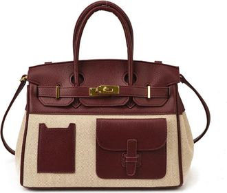 Generic Color Block Platinum Tote Bag, Canvas Leather Patchwork Large Capacity Convertible Crossbody Shoulder Top Handle Bag for Women