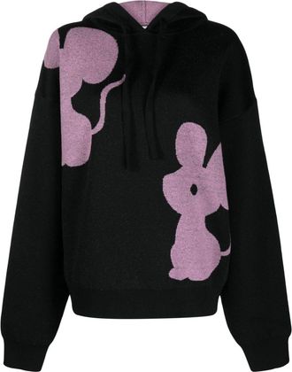 J.W.Anderson Mouse intarsia-knit hoodie - women - Polyester/Polyamide/Acrylic/Spandex/Elastane/Wool - S - Black