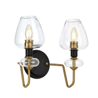 Loops Twin Wall Light Aged Brass Finish Charcoal Black Paint LED E14 40W