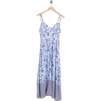 Ellen Tracy Floral Strappy Challis Midi Dress in Blue Cottage Floral at Nordstrom Rack, Size X-Large