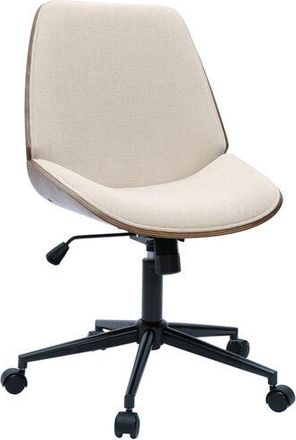 Miliboo Miliboo - Silla de oficina con ruedas de madera y tela de terciopelo texturizado beige douglas