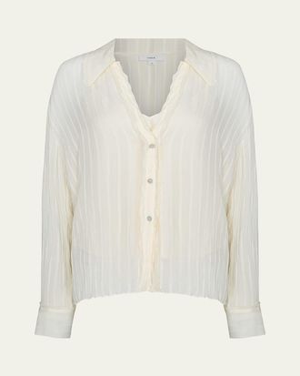 Vince Crushed Stripe Long-Sleeve Blouse