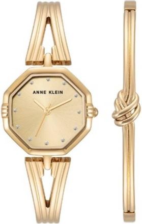 Anne Klein Quartz Crystal Gold Dial Ladies Watch and Bracelet Set AK-5418GPST