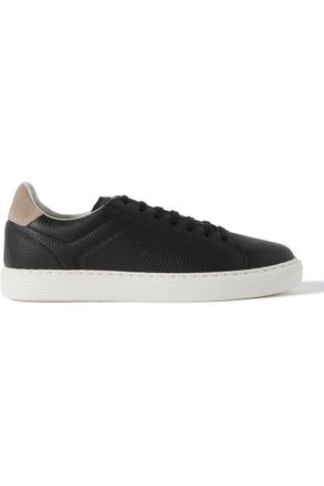 Brunello Cucinelli Suede-Trimmed Full-Grain Leather Sneakers