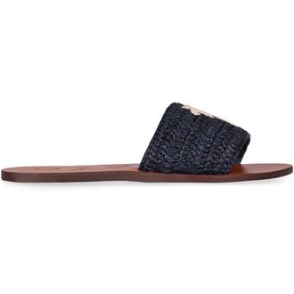 Manebì Sliders, female, Blue, 3 UK, Round Toeline Leather Raffia Sandals