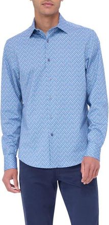 Bugatchi Jimmy OoohCotton Abstract Print Button-Up Shirt in Dusty Blue at Nordstrom, Size Xxx-Large