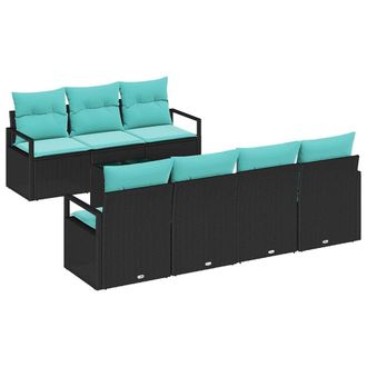 vidaXL Juego De Sof&aacute; 8 Uds. 7-n&uacute;mero De Plazas Negro Y Turquesa Vidaxl