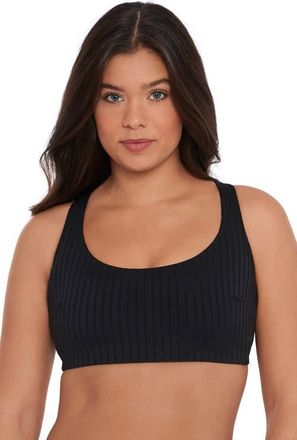 S3 Ribbed Scoopneck Crossback Bikini Top in Onyx Black at Nordstrom, Size X-Large