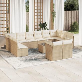 vidaXL Set Sof&aacute;s De Jard&iacute;n Con Cojines 13 Pzas Rat&aacute;n Sint&eacute;tico Beige Vidaxl