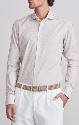 Emanuel Berg Textured Sartorial Geometric Cotton Dress Shirt in Light Pastel Brown at Nordstrom, Size Xx-Large