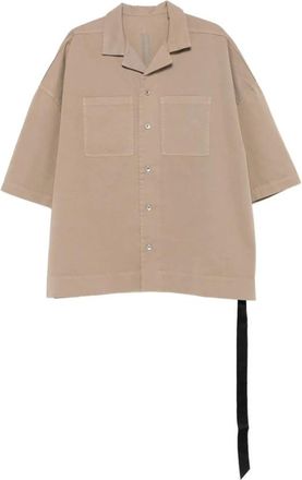 Rick Owens Zwarte Overhemd met Stropdasdetail - Heren - Korte mouwen Overhemden - Beige - M - Katoen - Overhemden