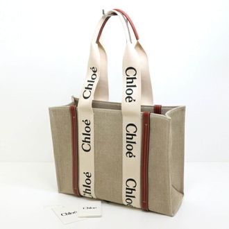Chlo&eacute; Linen Polyester Leather Tote Bag (Pre-Owned)