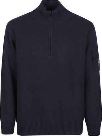 C.P. Company Half Zip Ribbed High-Collar Wool-Blend Zip-Through Knit
