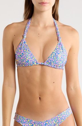 Kulani Kinis Soft Knot Halter Triangle Bikini Top in Rosie Rally at Nordstrom, Size X-Large