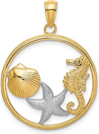 Diamond2Deal 14k Yellow Gold with White Rhodium Scallop, Starfish, Seahorse Circle Charm