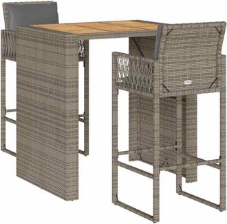 vidaXL Vidaxl - 3 Piece Garden Bar Set with Cushions Grey Poly Rattan Acacia
