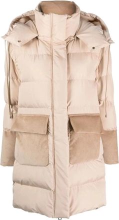 Lorena Antoniazzi Lange Gewatteerde Jas - Dames - Parka Jassen - Beige - L - Leer - Jassen