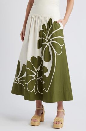 Farm Rio Palermo Botanical Midi Skirt in Palermo Green at Nordstrom, Size Xx-Small