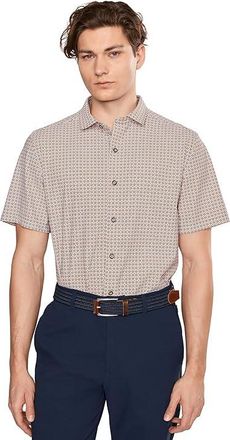 Johnston & Murphy XC+ Motion Short Sleeve Print Knit Shirt Mens Clothing Orange Quad Grid Print Shirt : 3XL, Nylon/Spandex