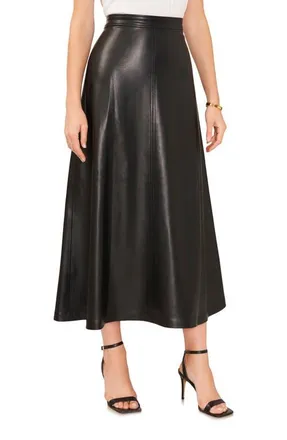 Vince Camuto Faux Leather A-Line Skirt in Rich Black at Nordstrom, Size X-Large