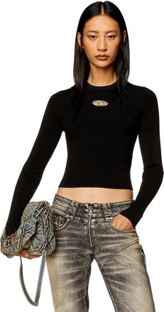 Diesel Ribbed-knit long-sleeve top - T-Shirts - Woman - Black