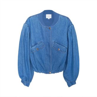Sundays Womens Lyria Bubble Hem Jacket In Medium Denim Wash
