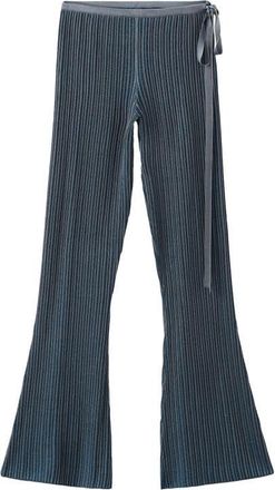 Mango Ribbed Flare Leg Pants in Dark Blue at Nordstrom, Size Medium
