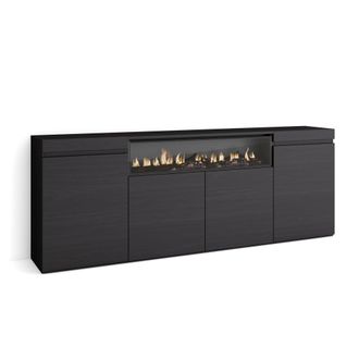 Skraut Home Aparadores Para Sal&oacute;n, Gran Capacidad De Almacenaje, 200x75x35cm, 4 Puertas, Chimenea El&eacute;ctrica, Estilo Moderno, Negro - Skraut Home