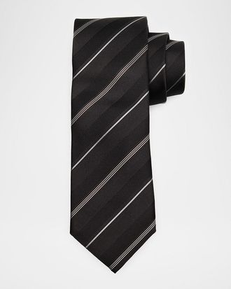 Brunello Cucinelli Mens Silk and Cotton Multi-Stripe Tie