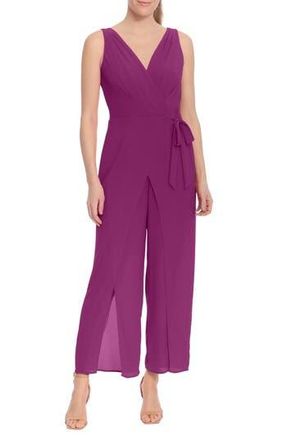 London Times Solid Side Tie Jumpsuit in Plum Caspia at Nordstrom Rack, Size 16