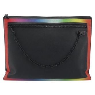 Louis Vuitton Pochette A4 Rainbow Taiga Leather Black Leather Briefcase Bag (Pre-Owned)