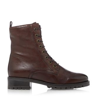 Dune London Womens Ladies PRESTONE Cleated Sole Lace-Up Hiker Boots - Brown Leather - Size UK 3