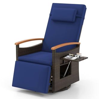 Costway Costway 360&deg; Swivel Rattan Recliner Chair Patio Wicker Chaise Lounge Chair in Navy