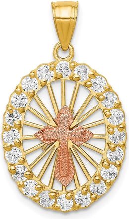 Diamond2Deal 10k Two-tone Cubic Zirconia Cross Pendant