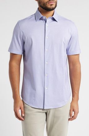 Bugatchi Miles OoohCotton Geometric Print Short Sleeve Button-Up Shirt in Lilac at Nordstrom, Size Xxx-Large