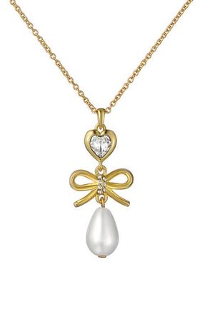 Ted Baker Imogen Icon Charm Heart Bow Faux Pearl Drop Pendant Necklace in Metallic Gold at Nordstrom