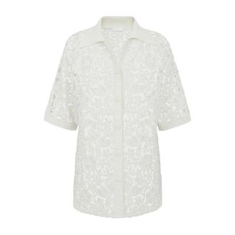 P.A.R.O.S.H. Camicia Traforata con Motivo Floreale - - Blouses & Shirts - Donna - Bianco - M